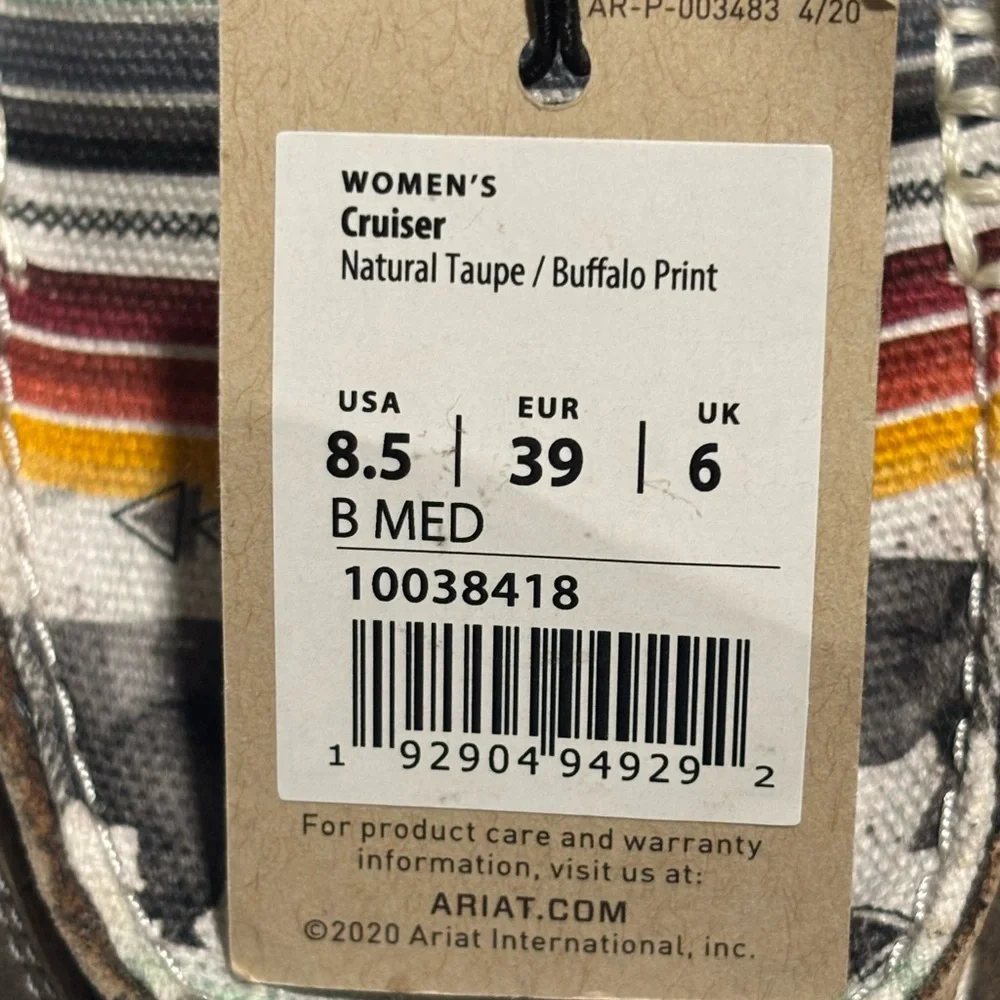 Ariat Cruiser Women's Slip-On Buffalo Print Leather Shoes Natural Taupe Size 8.5 - Picture 8 of 9